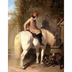 Refreshment, A Boy Watering His Grey Pony