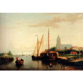 A Moored Haybarge And Other Shipping By A Bleach-field, In The Harbour Of Manninckendam