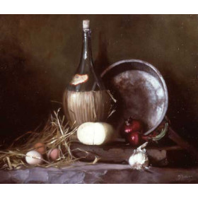 Still Life with Wine Flask, Eggs and Cheese