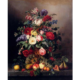 A Still Life With Assorted Flowers, Fruit And Insects On A Ledge