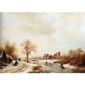 A Winter Landscape With Skaters On A Frozen Waterway