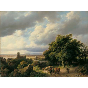 River Landscape with Ruin and Horse Carriage