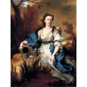 Portrait of Marianne de Mahony, full-length, in a blue and white dress, as a water nymph