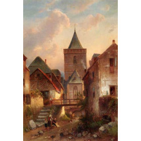 View In A German Village With Washerwomen