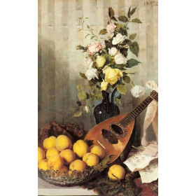 A Still Life with a Vase of Roses, a Bowl of Peaches and a Mandolin