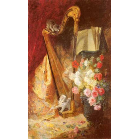 Kittens by a Harp