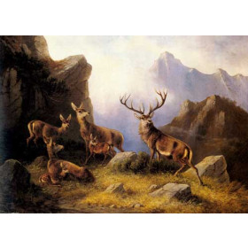 Deer in a Mountainous Landscape