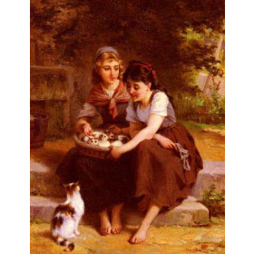 Two Girls With A Basket Of Kittens