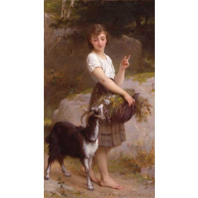 Young Girl with Goat & Flowers