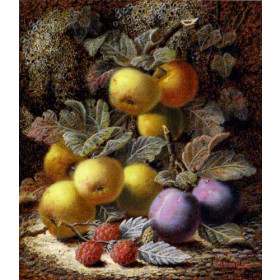 Still Life with Apples, Plums and Raspberries on a Mossy Bank