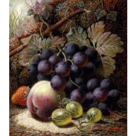 Still Life with Black Grapes, a Strawberry, a Peach and Gooseberries on a Mossy Bank