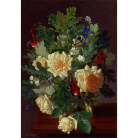 A Still Life With Yellow Roses And Freesia