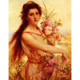 Young Beauty Gathering Flowers