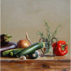 Still Life with Zucchini and Red Pepper