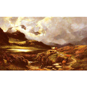 Cattle and Drovers on a Path, Styhead Pass, Cumberland