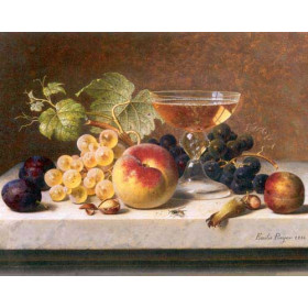 Still Life with Grapes Plums Apples Net and Glass