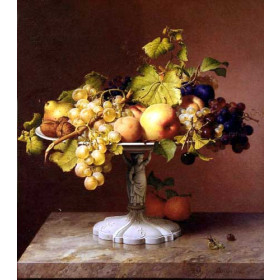 A Still Life With A Bowl Of Fruit On A Marble Table